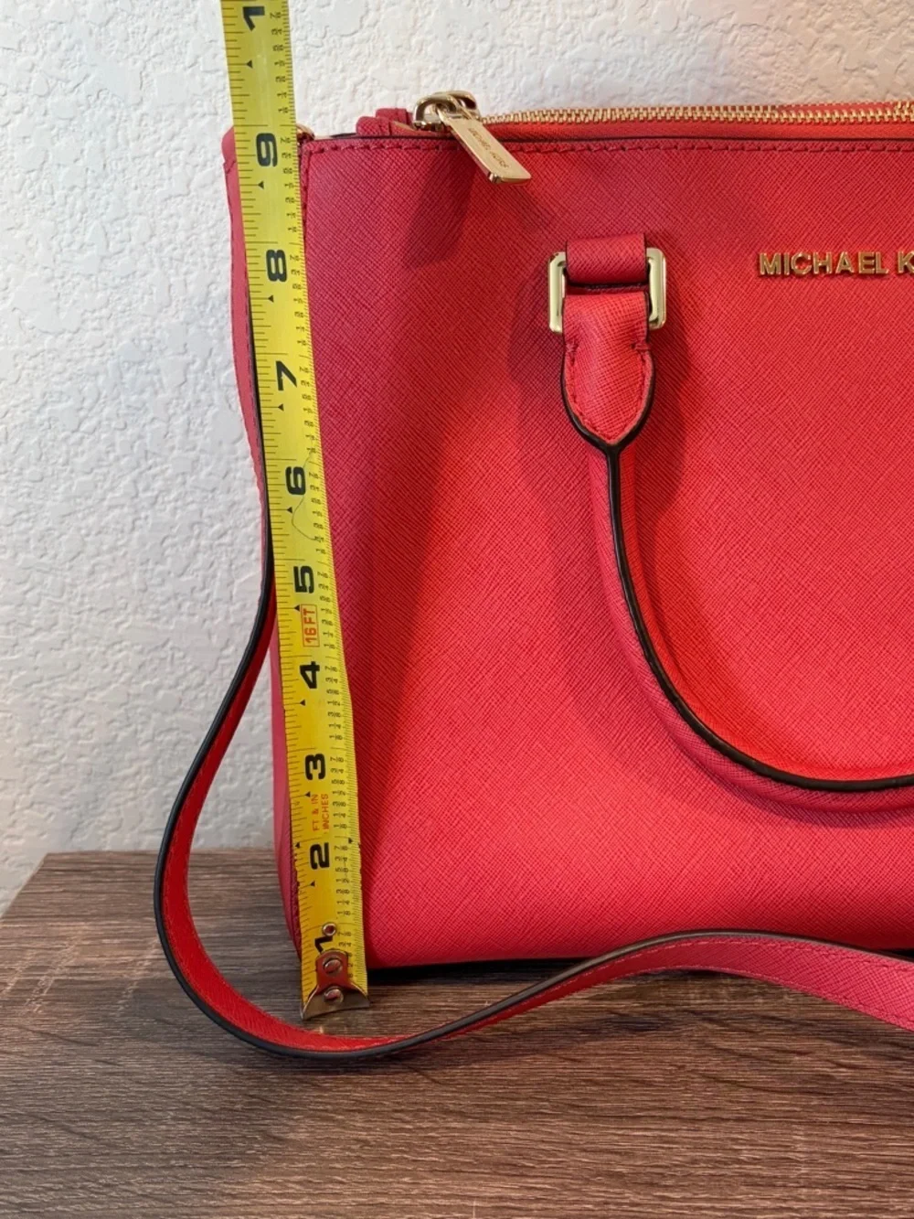 Michael Kors Women’s Watermelon Pink Saffiano Leather Medium Sutton Satchel